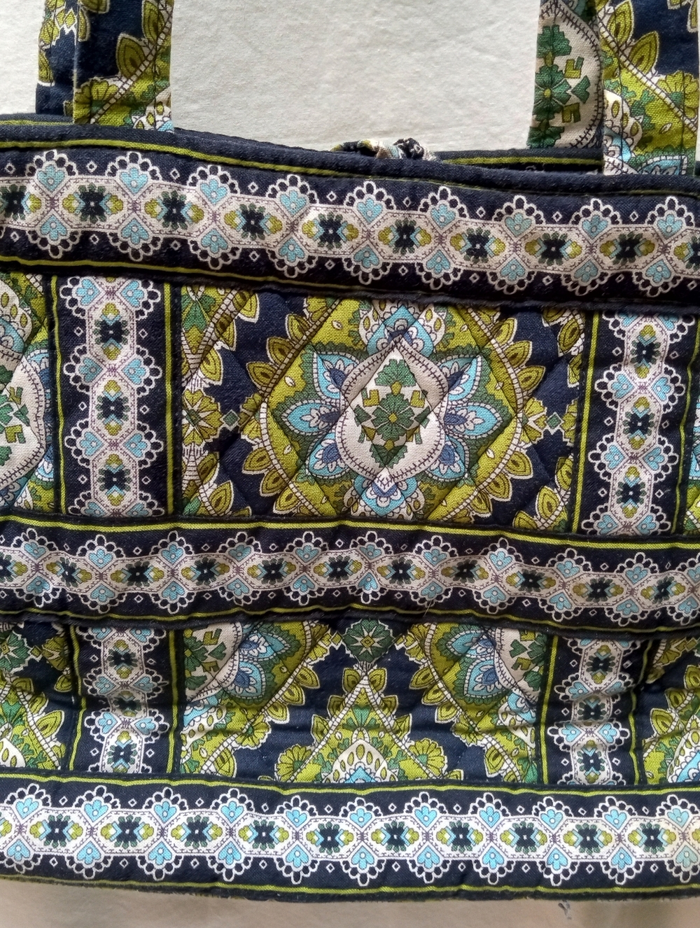 Vera Bradley Retired Cambridge Quilted Floral Pattern Tote Bag in Navy and Green - Picture 3 of 5